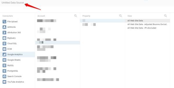 Google Data Studio - Select GA Account - SEO Dashboard